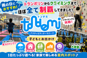 トンデミの室内アクティビティ体験｜子どもがトランポリンやクライミングで遊ぶ様子